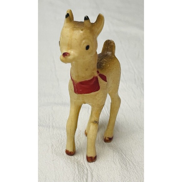 Vtg 1950s Rudolph Red Nosed Reindeer Hard Plastic Christmas Ornament - Picture 1 of 8